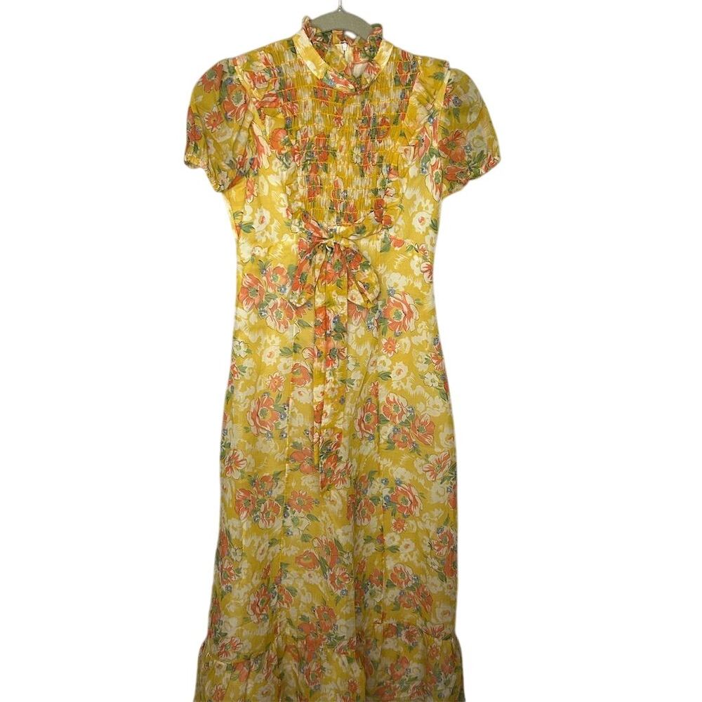 Vintage R.A.R. 60s 70s Floral Maxi Dress V-Neck Short Sleeve Party Small